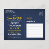 Navy Blauw en Goud Afstuderen Foto Save the Date Briefkaart (Achterkant)