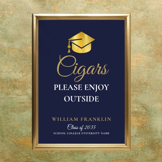 Navy blauw en goud afstuderen partij sigaren teken poster