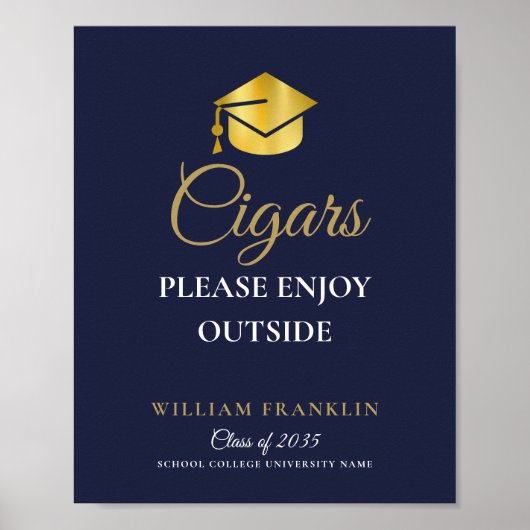 Navy blauw en goud afstuderen partij sigaren teken poster (Voorkant)