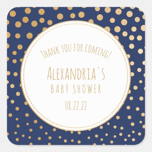 Navy blauw en goud baby shower gunst sticker (Voorkant)
