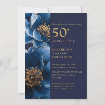 Navy Blauw en Goud Bloemen 50e Jubileum