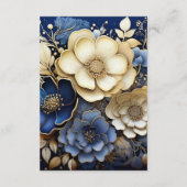 Navy Blauw en Goud Bloemen Bruiloft Gast Details Informatiekaartje (Achterkant)