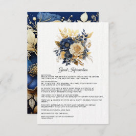 Navy Blauw en Goud Bloemen Bruiloft Gast Details Informatiekaartje