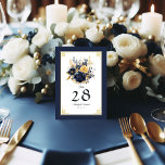 Navy Blauw en Goud Bloemen Bruiloft Kaart<br><div class="desc">Verhoog uw bruiloft decor met deze elegante marineblauwe en gouden bloemen trouwtafel nummer kaart. Met verfijnde marineblauwe en gouden bloemaccenten en klassieke typografie, voegt deze tafelnummerkaart een luxe touch toe aan uw receptietafels. Personaliseer het met de namen en trouwdatum van het paar voor een prachtig gecoördineerde look die uw elegante...</div>