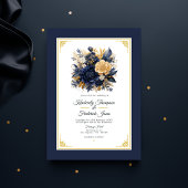 Navy Blauw en Goud Bloemen Bruiloft Kaart