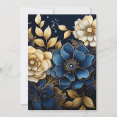 Navy Blauw en Goud Bloemen Bruiloft Kaart (Achterkant)