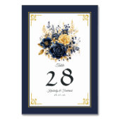 Navy Blauw en Goud Bloemen Bruiloft Kaart (Voorkant)