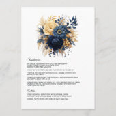 Navy Blauw en Goud Bloemen Bruiloft Menu (Achterkant)