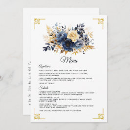Navy Blauw en Goud Bloemen Bruiloft Menu