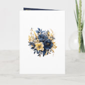 Navy Blauw en Goud Bloemen Bruiloft Programma (Achterkant)