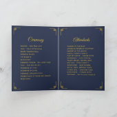 Navy Blauw en Goud Bloemen Bruiloft Programma (Binnen)