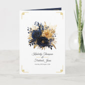 Navy Blauw en Goud Bloemen Bruiloft Programma (Voorkant)