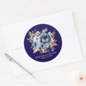 Navy Blauw en Goud Bloemen Bruiloft Ronde Sticker (Envelop)