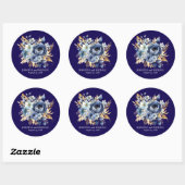Navy Blauw en Goud Bloemen Bruiloft Ronde Sticker (Vel)