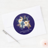 Navy Blauw en Goud Bloemen Bruiloft Ronde Sticker (Envelop)