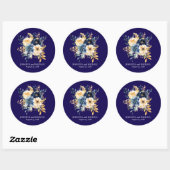 Navy Blauw en Goud Bloemen Bruiloft Ronde Sticker (Vel)