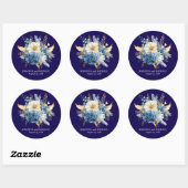 Navy Blauw en Goud Bloemen Bruiloft Ronde Sticker (Vel)
