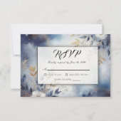 Navy Blauw en Goud Bloemen Bruiloft RSVP Kaartje (Voorkant)