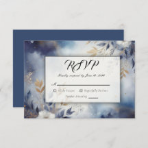 Navy Blauw en Goud Bloemen Bruiloft