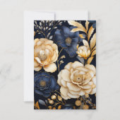 Navy Blauw en Goud Bloemen Bruiloft RSVP Kaartje (Achterkant)