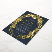 Navy Blauw en Goud Bloemen | Elegant Moody Bruilof Folie Uitnodiging (Gedraaid)