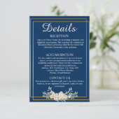 Navy Blauw en Goud Bruiloft Details Behuizing Kaar Kaart (Staand voorkant)