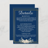 Navy Blauw en Goud Bruiloft Details Behuizing Kaar Kaart (Voorkant / Achterkant)