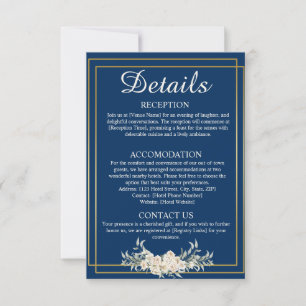 Navy Blauw en Goud Bruiloft Details Behuizing Kaar Kaart