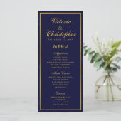 Navy Blauw en Goud Bruiloft Diner Menu (Staand voorkant)