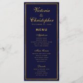 Navy Blauw en Goud Bruiloft Diner Menu (Voorkant)