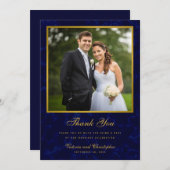 Navy Blauw en Goud Bruiloft Foto Bedankkaart (Voorkant / Achterkant)