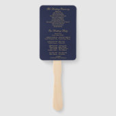 Navy blauw en goud chique art deco huwelijksprogra handwaaier (Achterkant)