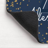 Navy Blauw en Goud Confetti Monogram Naam Muismat (Hoek)