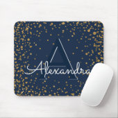 Navy Blauw en Goud Confetti Monogram Naam Muismat (Met muis)