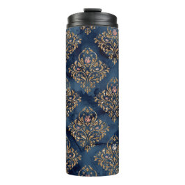 Navy Blauw en Goud Damast Pattern Thermosbeker
