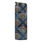 Navy Blauw en Goud  Damast Pattern Thermosbeker (Geroteerd rechts)