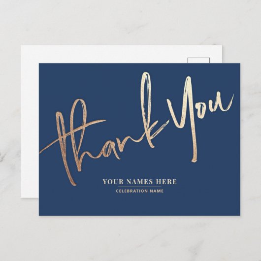 Navy blauw en goud dank u Elegant Universal Briefkaart (Voorkant / Achterkant)