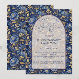 Navy Blauw en Goud Elegant Bloemen Vrijgezellenfee Kaart