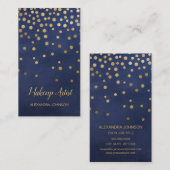 Navy Blauw en Goud Elegante Confetti Make-up Artis Visitekaartje (Voorkant / Achterkant)