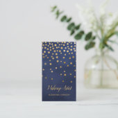 Navy Blauw en Goud Elegante Confetti Make-up Artis Visitekaartje (Staand voorkant)