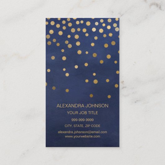 Navy Blauw en Goud Elegante Confetti Make-up Artis Visitekaartje (Achterkant)