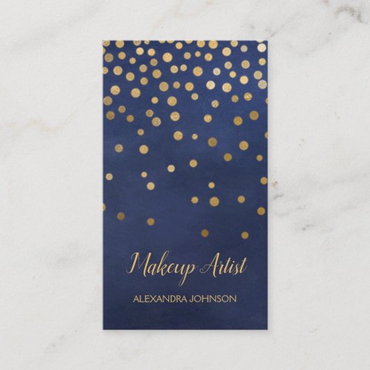 Navy Blauw en Goud Elegante Confetti Make-up Artis Visitekaartje (Voorkant)