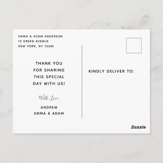 Navy blauw en goud foto doop dank u briefkaart (Achterkant)