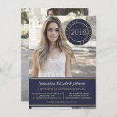 Navy blauw en goud | Fotoafstudeerfeest Kaart (Voorkant / Achterkant)