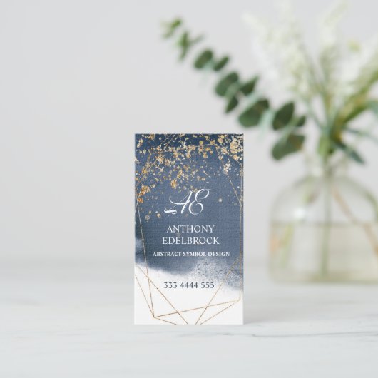 Navy blauw en goud, geometrisch ontwerp visitekaartje (Staand voorkant)