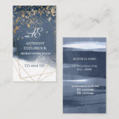Navy blauw en goud, geometrisch ontwerp visitekaartje (Voorkant / Achterkant)