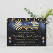 Navy Blauw en Goud Kerstballen Sweet 16 Kaart (Staand voorkant)