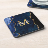 Navy Blauw en Goud Marmer Agaat Bier Onderzetter (Linkerzijde)