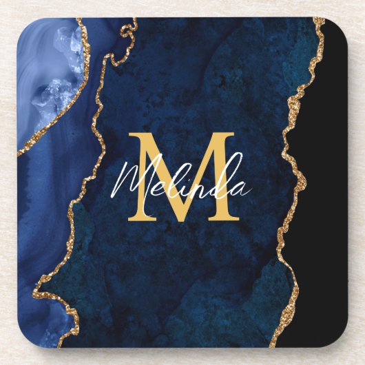 Navy Blauw en Goud Marmer Agaat Bier Onderzetter (Voorkant)