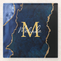 Navy Blauw en Goud Marmer Agaat